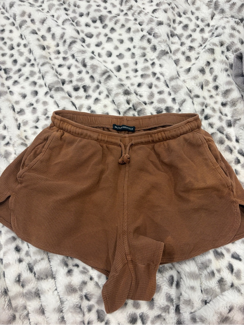 Brandy Melville Waffle-Knit Drawstring Shorts in Brown